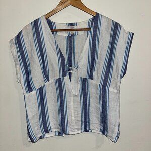 Trovata Birds of Paradise striped linen top tie front